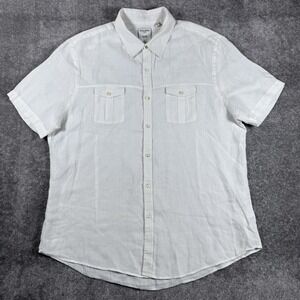Baird McNutt Shirt Mens XL White 100% Linen Slim Fit Short Sleeve Beach Coastal